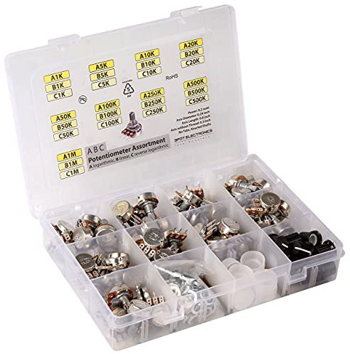 ZEBULON 72 Stück Potentiometer Poti Sortiment, A, B, C, Logarithmisch, Linear und Anti-Logarithmisch 1K, 5K, 10K, 20K, 50K, 100K, 250K, 500K, 1M, Rund, Aluminium, Potentiometer, CAPACITOR