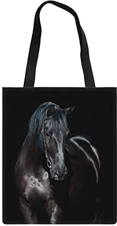 POLERO Black Horse Tragetasche für Damen, Tierdruck, Einkaufshandtaschen, wiederverwendbar, lässige Schultertasche