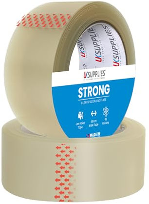 UK SUPPLIES LIMITED 2 Rolls LOW NOISE Premium Clear Packaging Tape (All Packs & Colors) 48MM X 66M Extra Strong Secure Sticky Adhesive Durable Parcel Sealing Tape for Packing Boxes & Moving Houses