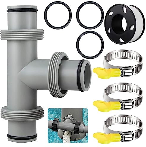 Raccord Tuyau Piscine 38MM,Raccord en T Pour Tuyau de Bassin,Raccord Pompe Piscine,Accessoire Piscine,3 Colliers de Serrage en Acier Inoxydable,3 Anneau en Caoutchouc,1 Ruban D'étanchéité de 20M