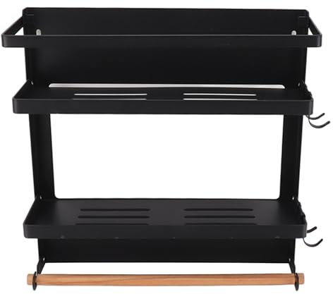 Cocoarm Magnetic Fridge Spice Rack 2-Tier Foldable Shelf for Refrigerator Strong Magnetic Backing Refrigerator Side Shelf Magnetic Fridge Shelf with Paper Towel Holder (30cm high)
