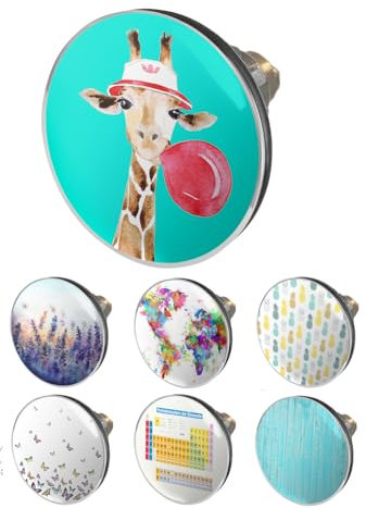 arteneur® - Pop Up Waschbeckenstöpsel mit Motiv Giraffe | Abflusssieb | Doppel Dichtung | Universal Abflussstöpsel 34mm – 41mm | Pop Up Ventil Waschbecken Stöpsel