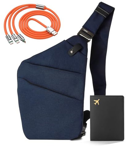 IUHFSIFS Upgrade Diebstahlsichere Tasche【0 Belastung - Komfortable Ergonomie】Diebstahlsichere Umhängetasche【Viele Taschen Extrem Wasserdicht & Kratzfest】 Anti Diebstahl Tasche Damen Herren Blau Rechts