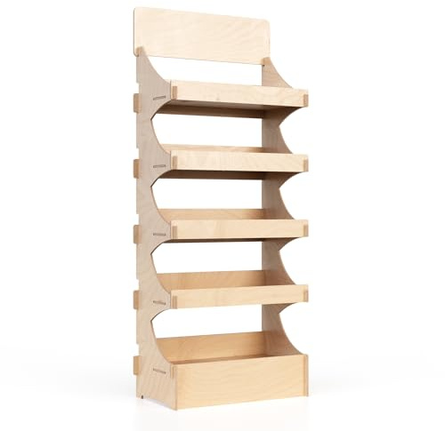 Présentoir de Sol, en Bois, autoportant, Montage Simple à emboîter, à 5 étagères, Naturel et Durable. Largeur 66 cm - 5 étagères