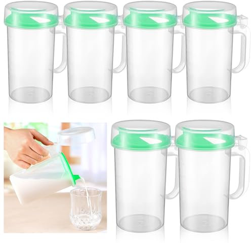 Newtay 6 Pack Kids Pouring Pitchers 16 oz Mini Plastic Pitchers with Lid and Handle Toddler Easy to Pour Bottle for Montessori Practical Life Early Learning Preschool Classroom Nursery (Light Green)