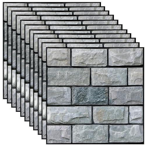 LURNODY 10 Paneles 3d Revestimiento Pared Autoadhesivos,11.81 * 11.81in Revestimiento de Paredes Pvc，Resistente al Agua, Aspecto de Piedra, de Espuma,para Baño, Dormitorio, Salón, Balcón, Cocina