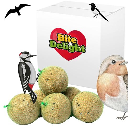 Bite & Delight Boules de Graisse pour Oiseaux - 24 Boules x 500g de Nourriture Riche en Nutriments - Idéal pour Mésanges, Moineaux et Oiseaux de Jardin - Aliment pour Toute l'Année
