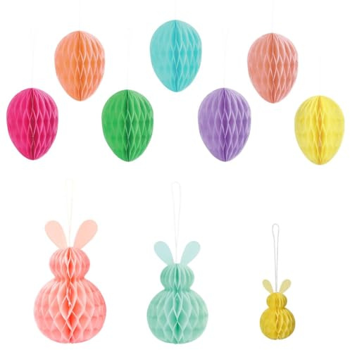 LQIOACU 10 Stück Ostereier Wabenbälle zum Aufhängen Papier, Ostereier zum aufhängen, Ostereier deko, Osterdeko zum aufhängen