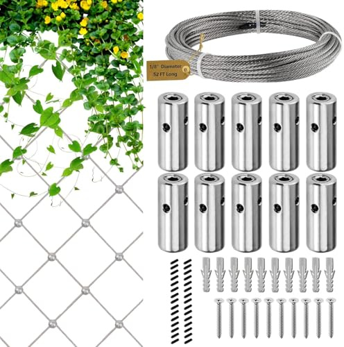 Kit de treillis vertical - Clôture extérieure de jardin en acier inoxydable, ligne d'escalade pour plantes | Panneaux de clôture en treillis vertical portable, treillis métallique avec ancrages