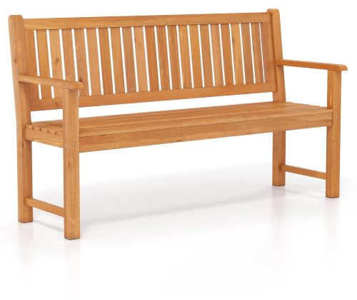 COSTWAY 2/3-Person Garden Bench, All-Weather Wooden Patio Loveseat Park Bench Chair, Outdoor Furniture Leisure Porch Seating for Balcony, Deck and Poolside (150 x 53.5 x 89 cm, Fir Wood)
