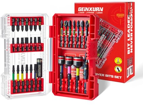 Geinxurn Set de 32 puntas de destornillador Bitbox con codificación de color Profesional, incluye Torx, PH, PZ, ranurado, bits hexagonales de acero S2 magnéticos, portapuntas, llave de impacto, brocas