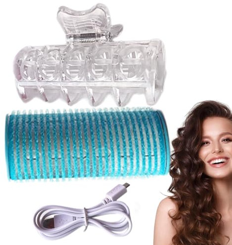 Hot Rollers - Bigodini per capelli, 3,2 x 8,5 cm, ABS, nero, adesivi, strumenti per lo styling portatili, attrezzatura per arricciare i capelli, ricarica USB, riscaldamento in ceramica per capelli