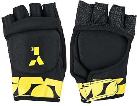 Y 1 guanto da hockey MK PRO Lite, dita corte, senza pollice, guanto da hockey su campo, guanto in plastica rinforzata, design con palmo aperto, protezione completa per le mani, guanti per bambini