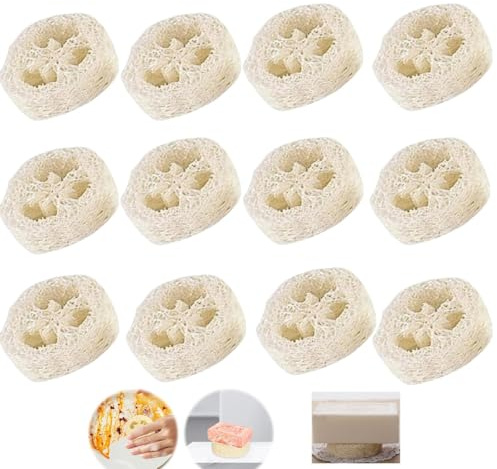 Natural Loofah,12 pièces Support de Savon Antidérapant Éponge Loofah en Fibres Végétales Biodégradables,pour Savon,pour Salle de Bain et Douche,Cuisine(4-6cm)