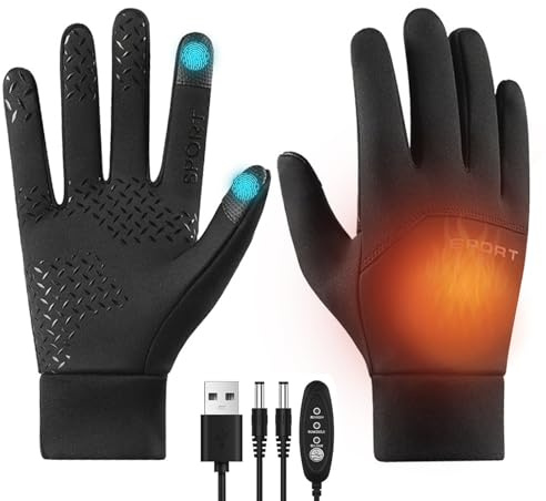 USB Heated Gloves for Men Women Full Finger Hand Warmers Gloves, 3 Levels Temperature Adjustable Thermal Gloves for Outdoor Skiing Cycling Driving
