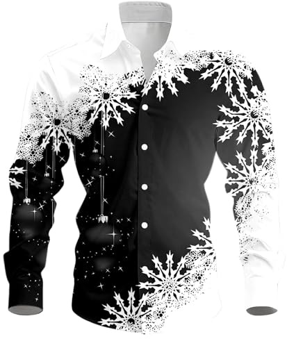 Camicia natalizia da uomo, divertente con stampa 3D, per il tempo libero, a maniche lunghe, con bottoni, con colletto alto, hawaiano, per festival, feste, abbigliamento casual