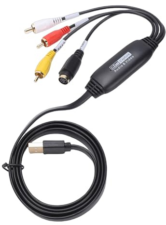 Bewinner Convertidor de VHS a Digital, 1080P USB2.0 AV S Adaptador de Vídeo a USB, Convertidor de Audio y Vídeo AV a USB, Tarjeta de Captura de para VHS VCR Hi8 Mini DV DVD