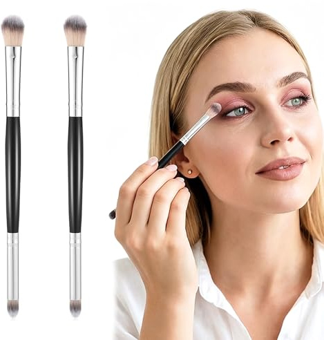 KIMHOME Set di 2 pennelli per ombretto, a doppia testa, per correttore, illuminante e cipria, strumenti professionali per il trucco degli occhi