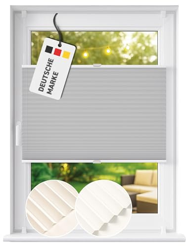 Rapid Teck Plissee ohne Bohren - Plissee lichtdurchlässig 90cm x 130cm Grau als Sicht- und Sonnenschutz - Klemmfix Fenster Plissees innen ohne Bohren – einfache Montage inkl. Zubehör