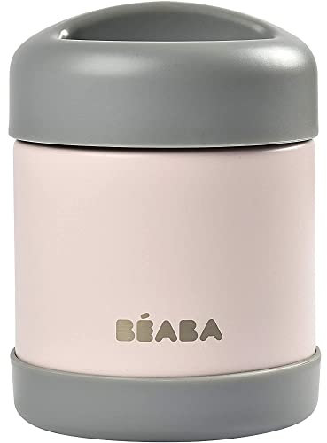 BÉABA - Vasetto Termico per Conservazione Alimenti, per Neonati e Bambini, 100% Ermetico, Inox, Conserva Caldo/Freddo per più di 5 Ore, Doppia Parete, 300 ml, Grigio/Rosa