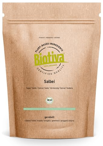 Salvia officinalis - Té orgánico de salvia, 100 g, planta medicinal 2023, sin aditivos, embotellado en Alemania, vegano Biotiva
