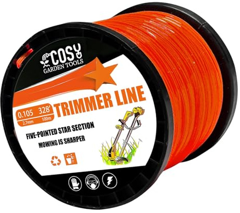 COSY GARDEN TOOLS String Trimmer Line, Commercial Grade Orange Pentagon Weed Eater String, Premium Nylon Universal 0.105 Diameter x 328'