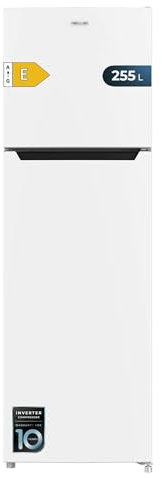 Cecotec Frigorífico 2 Puertas 255L Bolero CoolMarket 2D 255 NF White E. Motor Inverter NoFrost, Bajo COnsumo, 170x54.5cm, No Frost, Clase Energética E, Display Interior, Puerta Reversible
