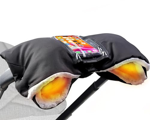 DMTIVMG Handwärmer Kinderwagen mit Wasserdichte und Winddichte,Kinderwagen Handwärmer mit Oxford und Lambswool,Touchscreen Design,Universalgröße Handmuff für Kinderwagen, Kinderwagen Muff Handwärmer