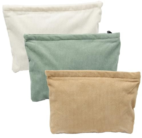 Neikafan 3 Pezzi Borsa per Il Trucco In Velluto a Coste Donna Trucchi con Cerniera Progettato Pochette Trucchi Borsa Da Toilette per La Conservazione Latte Bianco,Khaki,Verde (25 * 18 * 5cm)