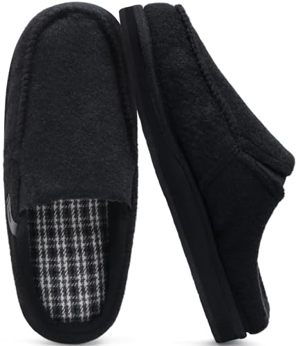 ONCAI Chaussons Homme Confort Peluche Mémoire Mousse Mélange de Coton Feutre Intérieur Extérieur Pantoufles da Maison en Caoutchouc Antidérapantes Noir Taille 43