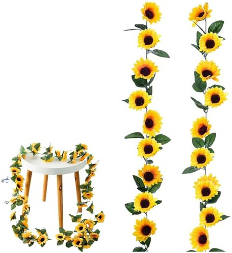 2 PCS Girasoles Artificiales,Artificial Girasol Guirnalda 230CM,Guirnalda Artificial de Girasol,Flores Artificiales Decoracion,Guirnalda de Girasol Artificial,Artificiales Girasoles Decoracion