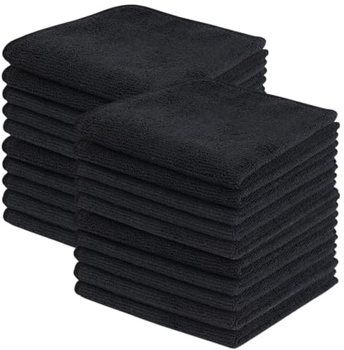 KinHwa Paños de microfibra negros, paños de limpieza de cocina, paños de limpieza, paños de limpieza, lavables, paños de microfibra, ecológicos y sin pelusas, paños de cocina multiusos 20 cm x 20 cm,