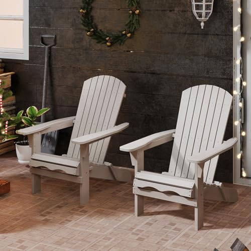 Giantex Set med 1/2 fällbara Adirondack-stolar, utomhus solstol med granträstruktur, högt ryggstöd och armstöd, lastning upp till 180 kg, uteplatsstolar, trädgård (2, grå)