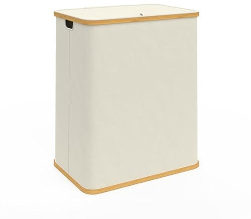 IDMarket - Panier à Linge 2 bacs Amovibles Bambou Rita Tissu écru 140 L