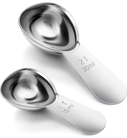 2Pcs Coffee Scoop Set, Stainless Steel Tablespoon Measuring Spoon Ergonomics Design Coffee Scooper Short Handle for Tea, Sugar, Ground, Whole Bean, Flour(15 ml&30 ml)