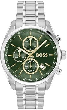 BOSS Chronographen-Quarzuhr mit Kalender für Herren Kollektion Grand Prix 44 - LE mit Silbernes Edelstahlarmband - 1514266