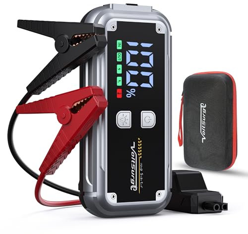 VoltSurge Booster Avviamento Auto, Avviatore di emergenza, 6000A Avviatore Emergenza per Auto Fino a 8.0L Benzina o 6.0L Diesel, 12V Jump Starter, Uscita USB Rapida, Torcia a LED (6000A)
