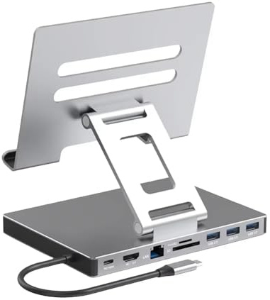 Osmond Estación Acoplamiento para Computadora Portátil, Soporte Aleación Aluminio, Concentrador Multipuerto PD USB3.0, Ranura para Tarjeta SD, Estación Acoplamiento Gigabit Ethernet, A