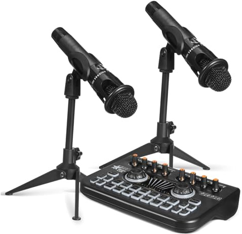 MAGICLULU Equipo Profesional para Podcast Bundle con Mesa Mezcladora Dj y Tarjeta de Sonido Avanzada Micrófonos Dobles Streaming Grabación y Producción de Audio