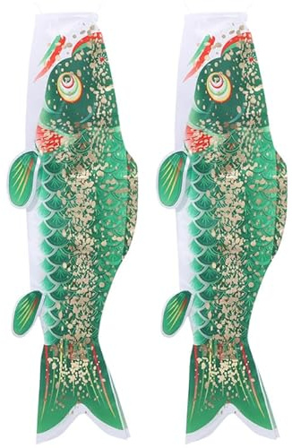 DIYEAH 2 PièCes Manche À Air Carpe Japonaise DoréE Drapeau Japonais Suspendu DéCor ExtéRieur Jardin Terrasse Poisson Vent Koi 19.69X5.91 Pouces