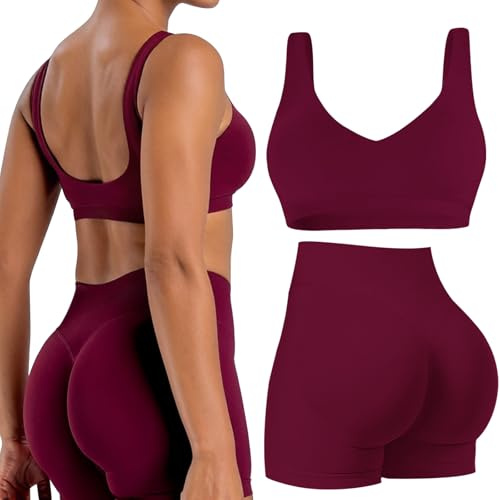 Gym Sets for Women 2 Piece Seamless Y Back Sports Bras Padded Racerback Strappy Strap Top High Waist Booty Shorts Workout Sets Activewear Outfits