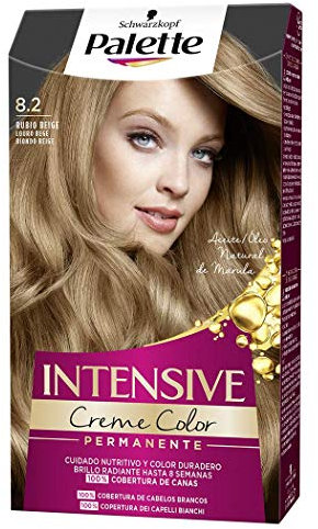 Schwarzkopf Palette Intensive Creme Color – Tono 8.2 cabello Rubio Beige - Coloración Permanente de Cuidado con Aceite de Marula – Óptima cobertura de canas – Color duradero hasta 8 semanas