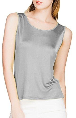 Paradise Silk 100% Silk Knit Top sin mangas para mujer Gris gris L