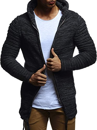 Leif Nelson Hombres Chaqueta de Punto Chaqueta de la Capilla LN-20741 Negro Small