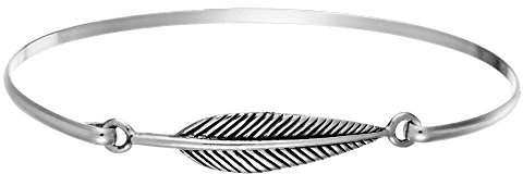 Silverly Bracciale con Piume in Argento Sterling | Bracciale Impilabile in Foglia d'Argento 925 | Gioielli Ispirati alla Natura per le Donne | Regali Unici per la Fidanzata