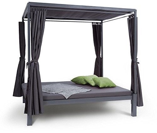 blumfeldt Senator Lounge - Double Chaise Longue de Jardin, 188 x 208 x 205 cm, Rembourrage 8 cm, Rideaux Opaques, étanche, Toit ouvrant, Max. 350 kg - Gris
