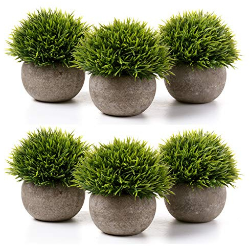 T4u Set de 6 Plantas Artificiales Verde Hierba de Interior, pequeñas Plantas Decorativas para Oficina y hogar, Ideales para Decorar escritorios y Espacios Interiores sin Mantenimiento
