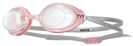 TYR Vecta Racing Swim Goggles - Adult Swimming Goggles for Men and Women - Anti-Fog, UVA/UVB Protection, Watertight - Pink/Grey, One Size