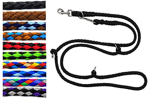 Hundeleine große Hunde bis 80 Kg Doppelleine Jumbo 2,40m / 2,80m / 3,50m / 5m verstellbar Übungsleine/Führleine in 17 verschiedenen Fabren sehr stabil (5m 5fach verstellbar, Schwarz)