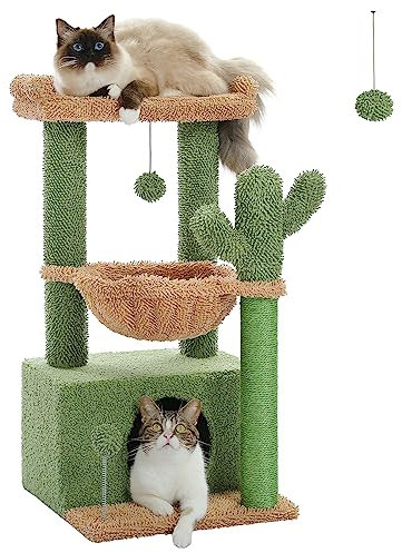 PAWZ Road Cactus Cat Tree for Indoor Cats with Super Large Condo, Cat Tower with Scratching Post, Large Hammock, Dangling Ball and Top Perch, 79cm Green